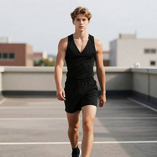 Determined Teenage Athlete on Urban Rooftop