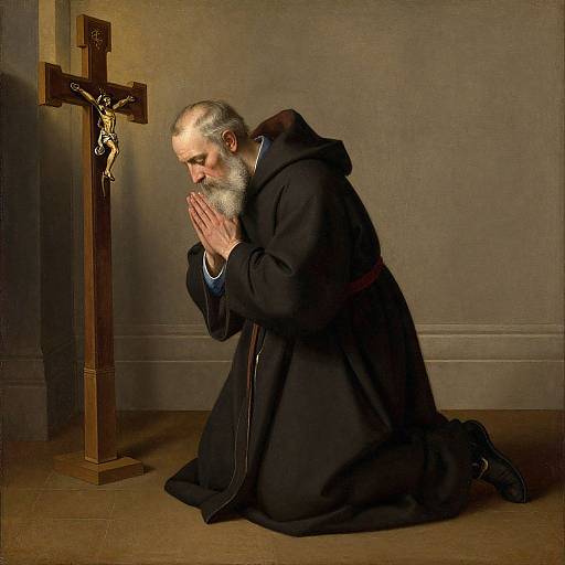 Elderly Man Praying with Crucifix