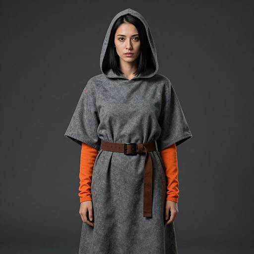 Portrait of Woman in Gray Hooded Cloak