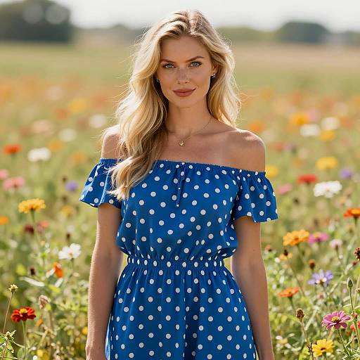 Blonde Beauty in a Polka Dot Dress