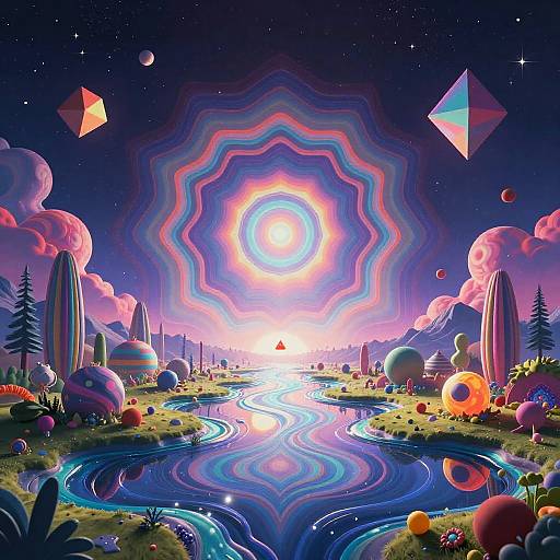 Psychedelic Neon Kaleidoscopic Landscape