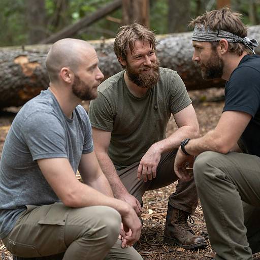 Three Men in a Forest Clearing