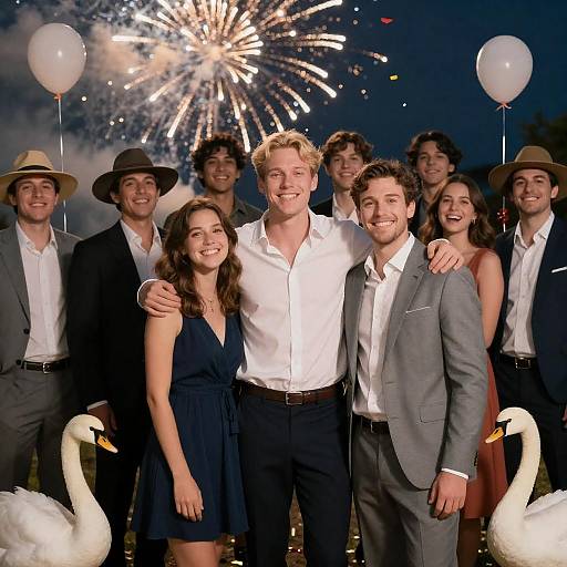 Joyful Celebration with Friends and Fireworks