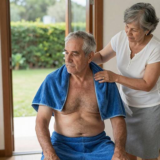 Older Couple Tender Care by Doorway