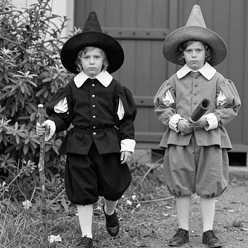 Children in 17th-Century Costume Black and White