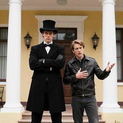 Men in Front of a Yellow Building