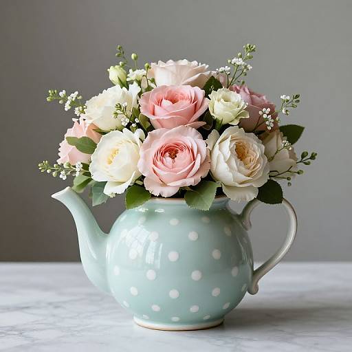 Polka Dot Teapot with Floral Arrangement