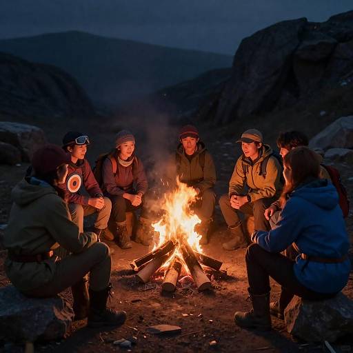 Campfire Gathering in Mountainous Landscape