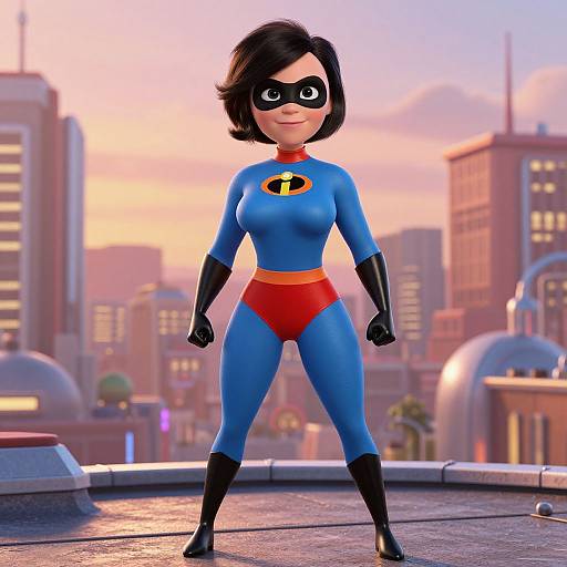 Cinematic Pixar-Style Heroine on Rooftop