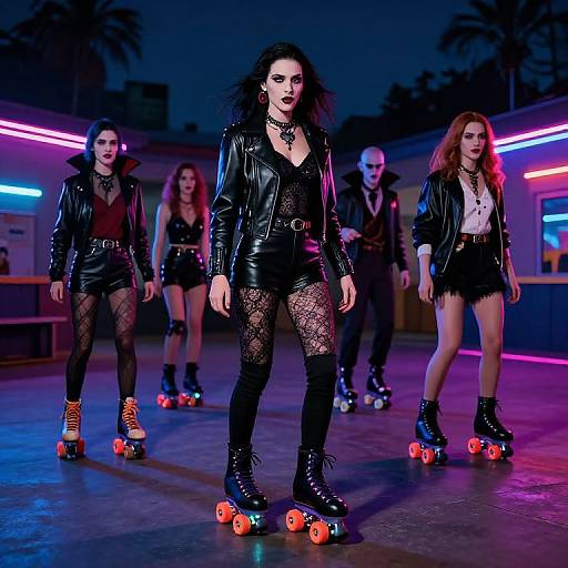80s Vampire Group Roller Skating at Neon Rink