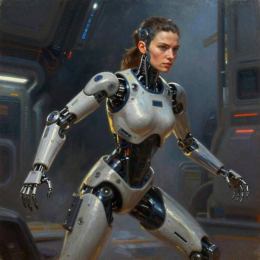 Cybernetic Engineer in Dark Futuristic Oil Painting