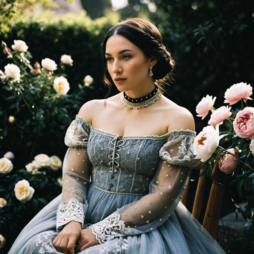 Woman in Victorian Dress with Roses