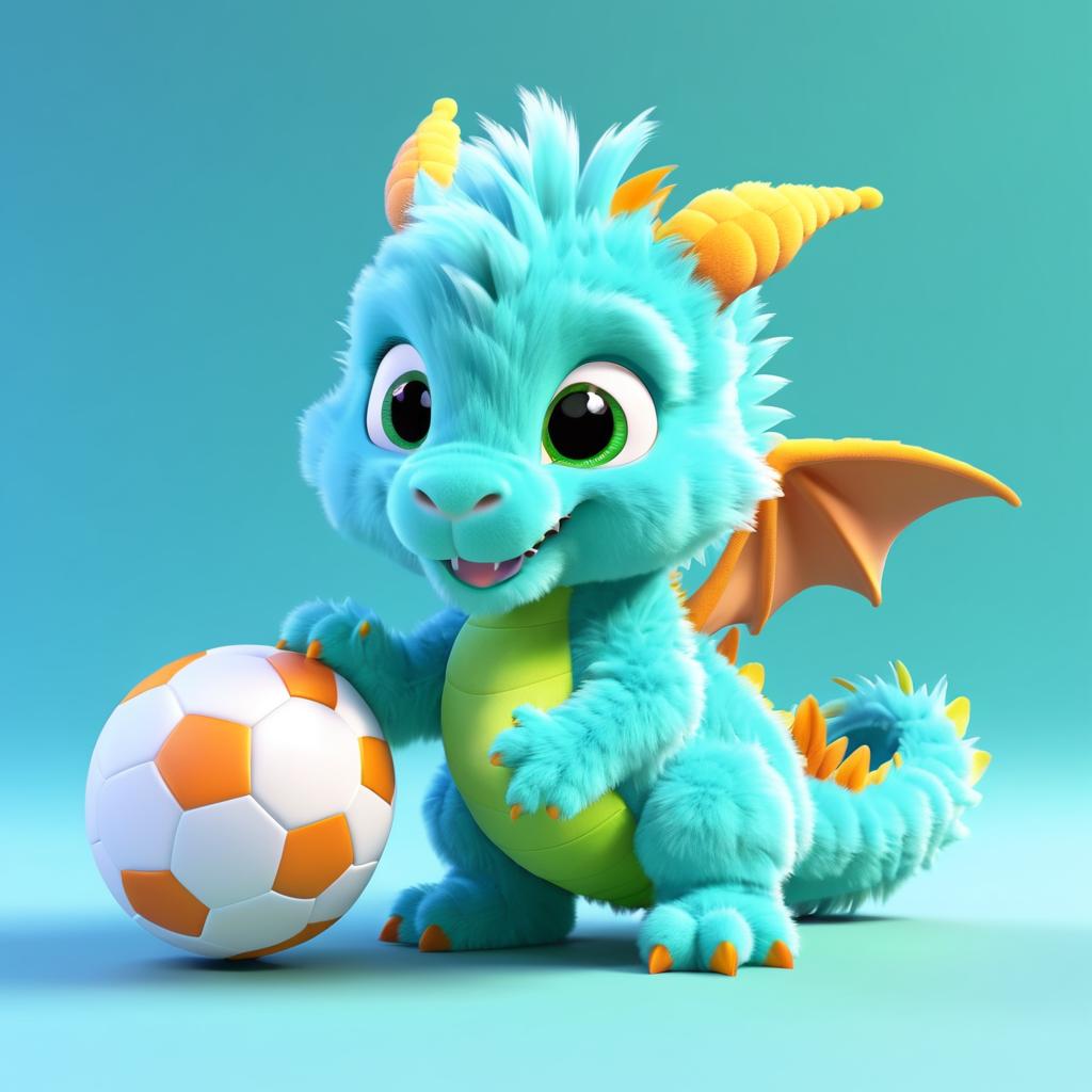 Fluffy Dragon Baby Playing with a Ball