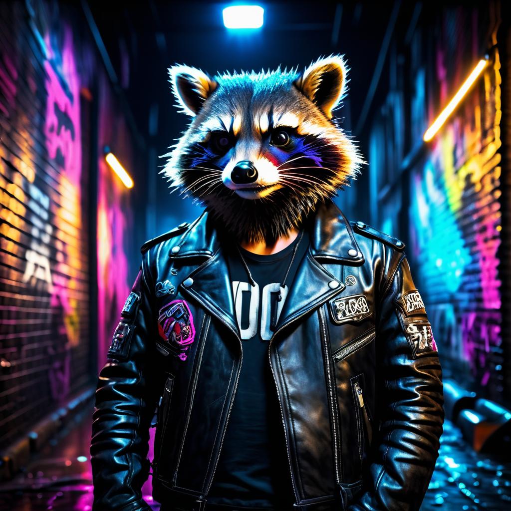 Gritty Biker Raccoon in Urban Jungle