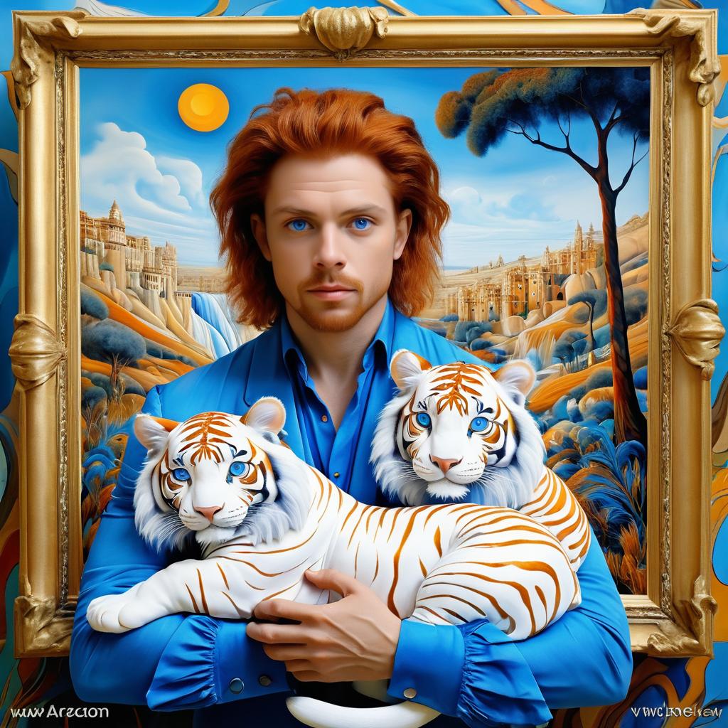 Surrealist Dream: Man and Albino Tiger