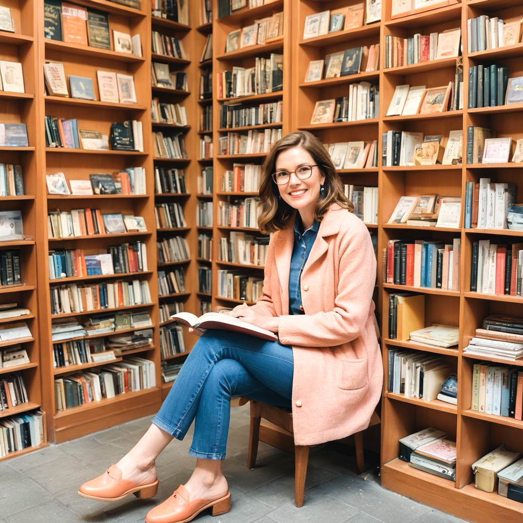 Charming Librarian in Cozy Bookstore Scene