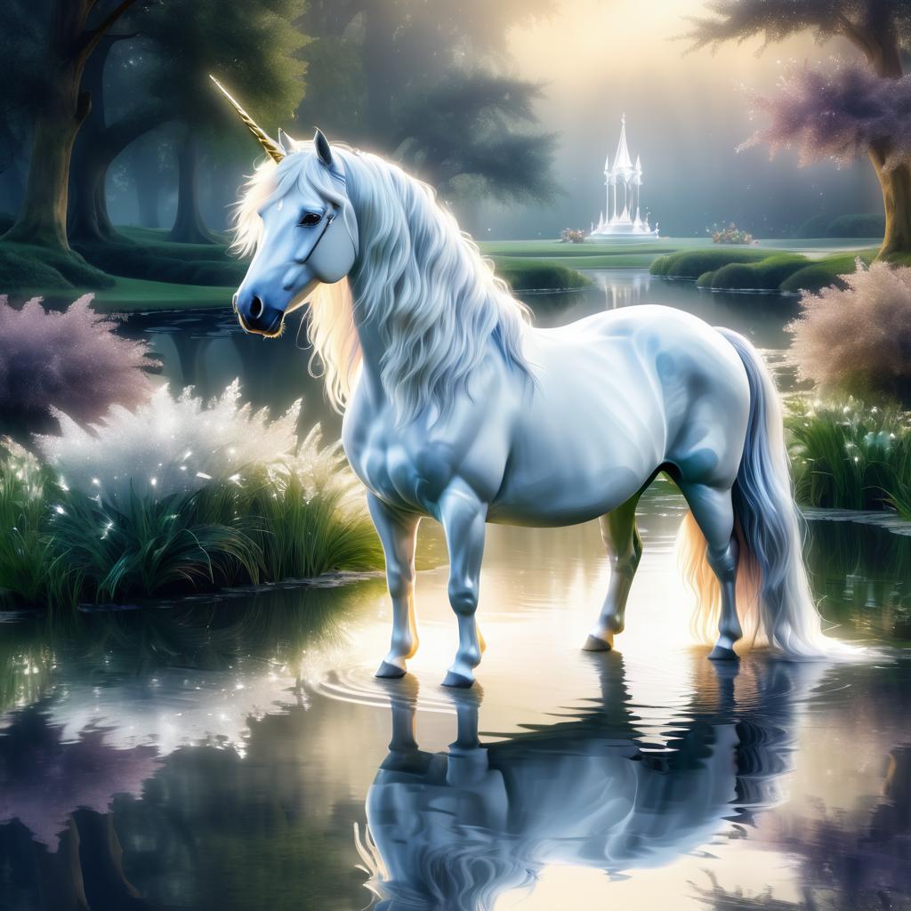 Mystical Unicorn by a Tranquil Pond