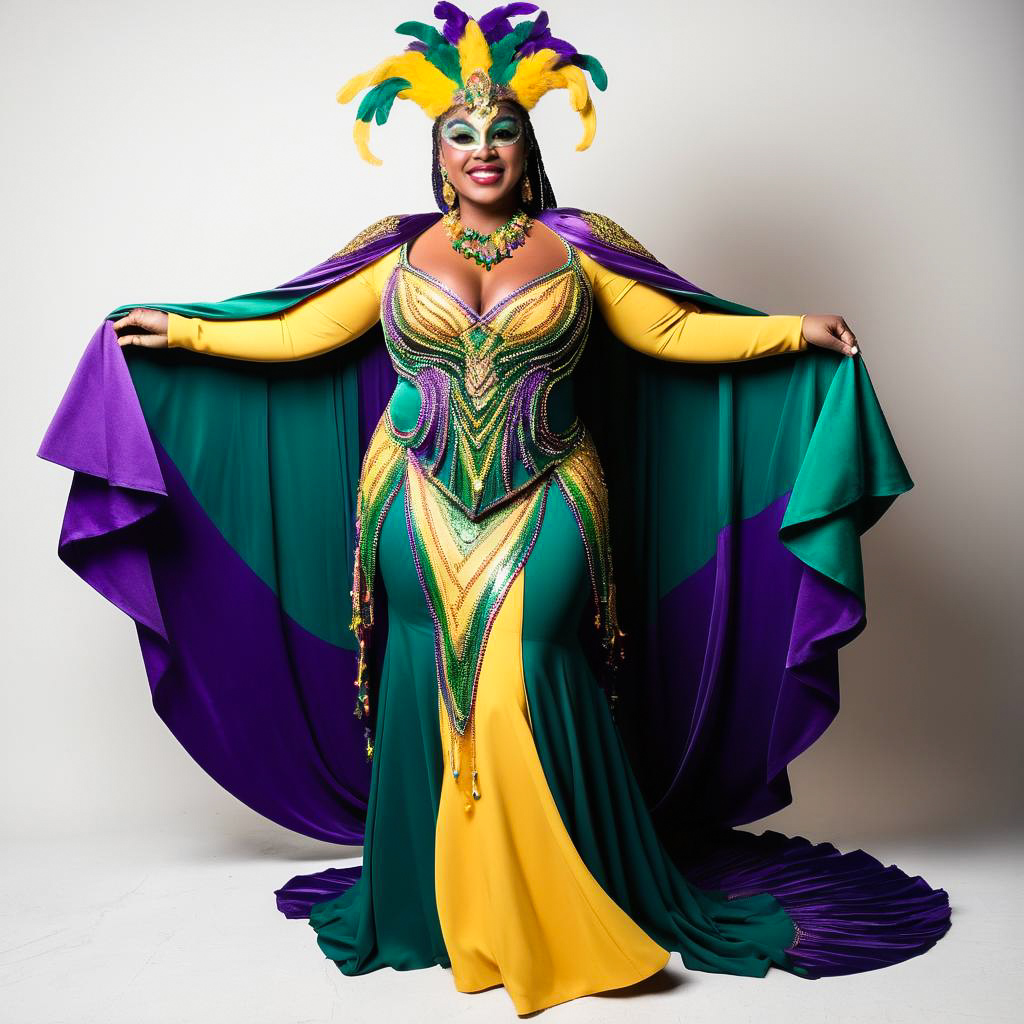 Vibrant Mardi Gras Celebration in Full Body