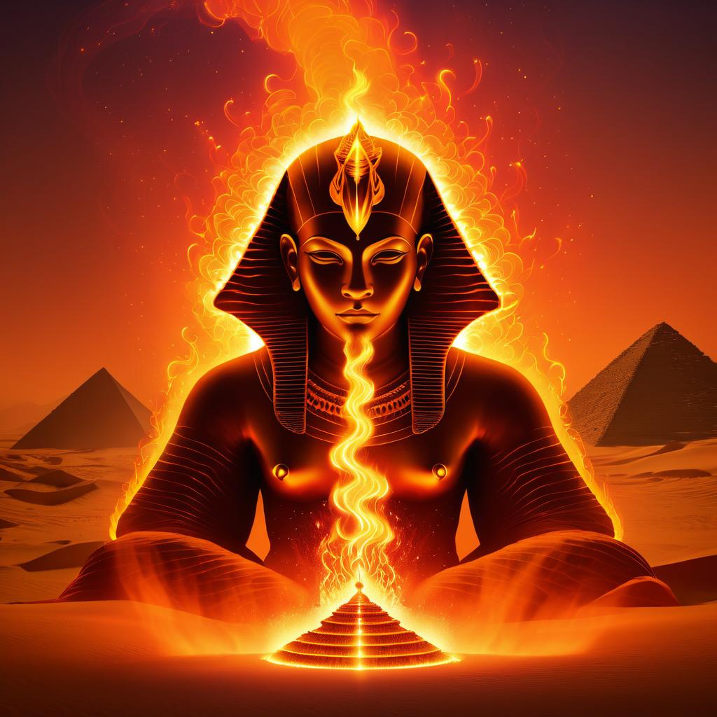 Fiery Sphinx in Ancient Desert