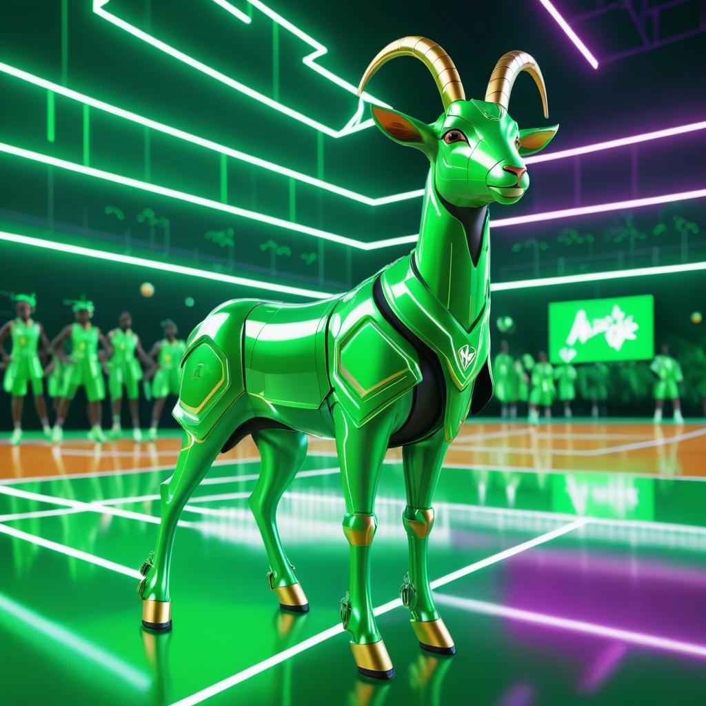 Regal Robotic Goat on Basketball Court