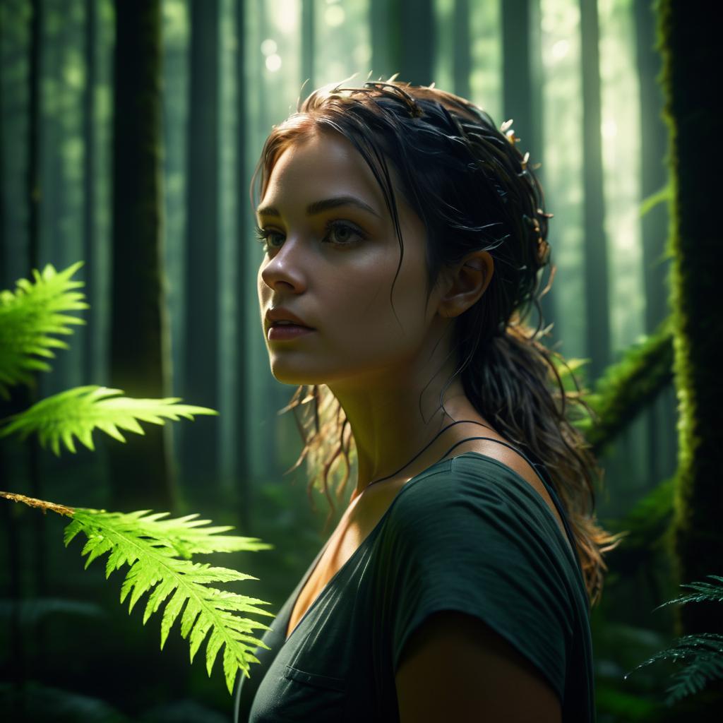 Woman in a Cinematic Forest Setting