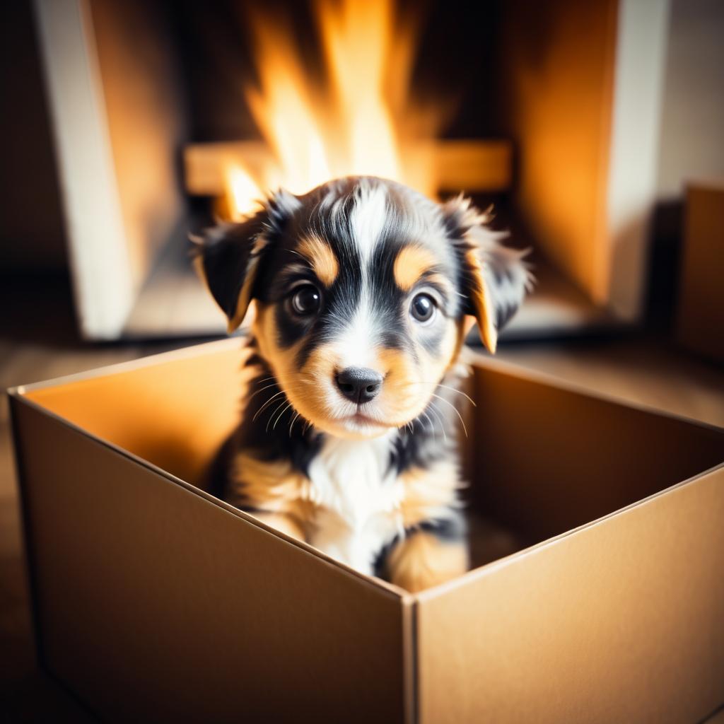 Playful Puppy in a Vintage Box Scene