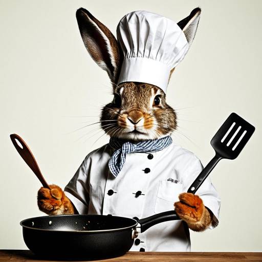Anthropomorphic Rabbit Chef with Frying Pan