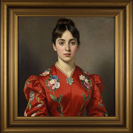 Elegant Woman in Embroidered Red Dress