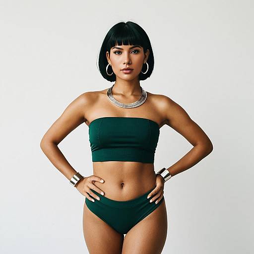 Woman in Emerald Green Bandeau Top and Bikini Bottom