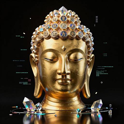 Cyberpunk Golden Buddha in Mirror