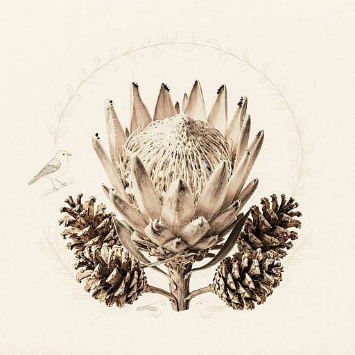 Vintage Sepia Protea Botanical Art
