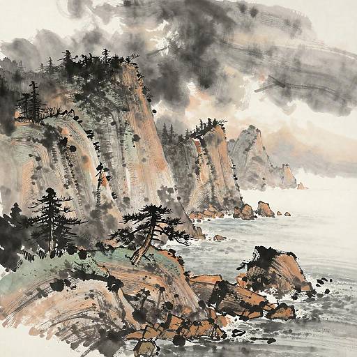 Stormy Cliffs with Misty Dawn Landscape