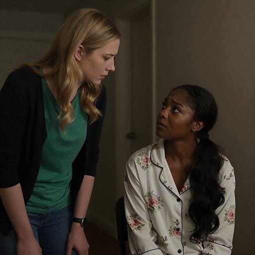 Intense Emotions: Women in Dim Hallway