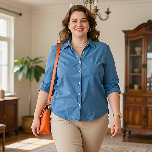 Plus Size Woman in Casual Outfit Indoors