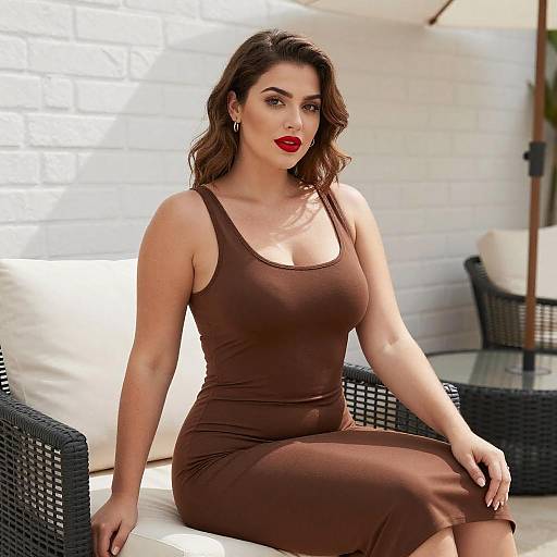 Curvy Woman in Brown Dress Photograph