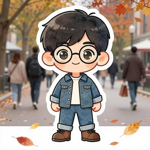 Cute East Asian Boy Doodle Sticker