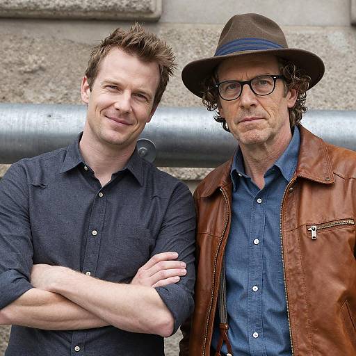 Two Men Standing Together Outdoors