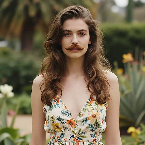 Female Model with Full Beard in Botanical Garden