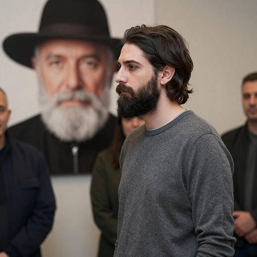 Bearded Man in Profile at Art Gallery