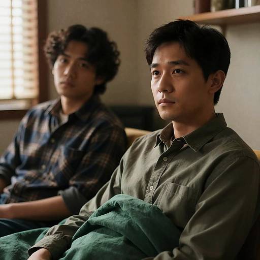 Indoor Portrait of Two Men in Green