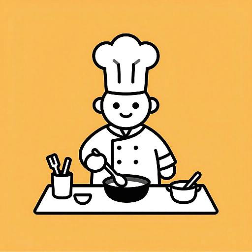 Minimalist Cartoon Chef Cooking Illustration