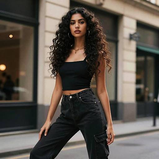 Fashion Model with Dark Curly Hair