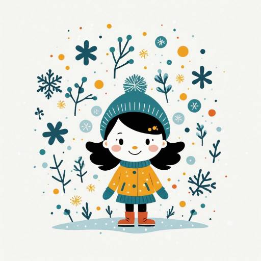 Whimsical Cartoon Girl in Snow