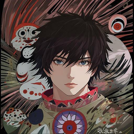 Illustration of Ashitaka, mononoke hime in the style of Orphen (pink seito)