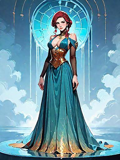 Dark Fantasy Woman in Mermaid-Style Dress