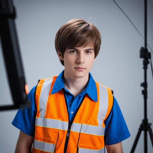 Young Man in Orange Construction Vest and Blue Shirt