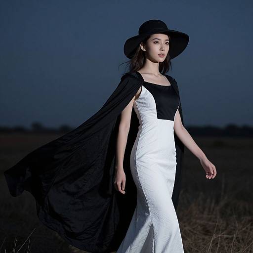 Elegant Woman in Moonlit Landscape