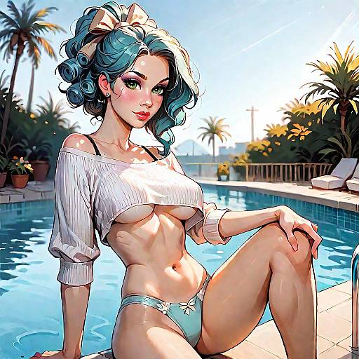 Woman in Bikini and Crop Top by Pool