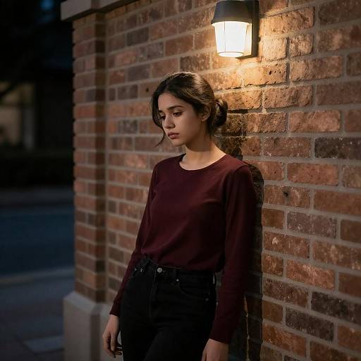 Sad Young Woman in Dim Night Setting