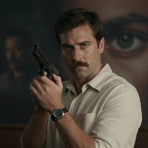 Serious man holding handgun